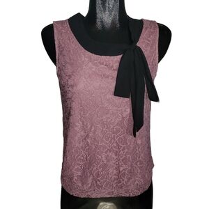 Suzy Shier Dusty Rose Sleeveless Top with Black Trim M